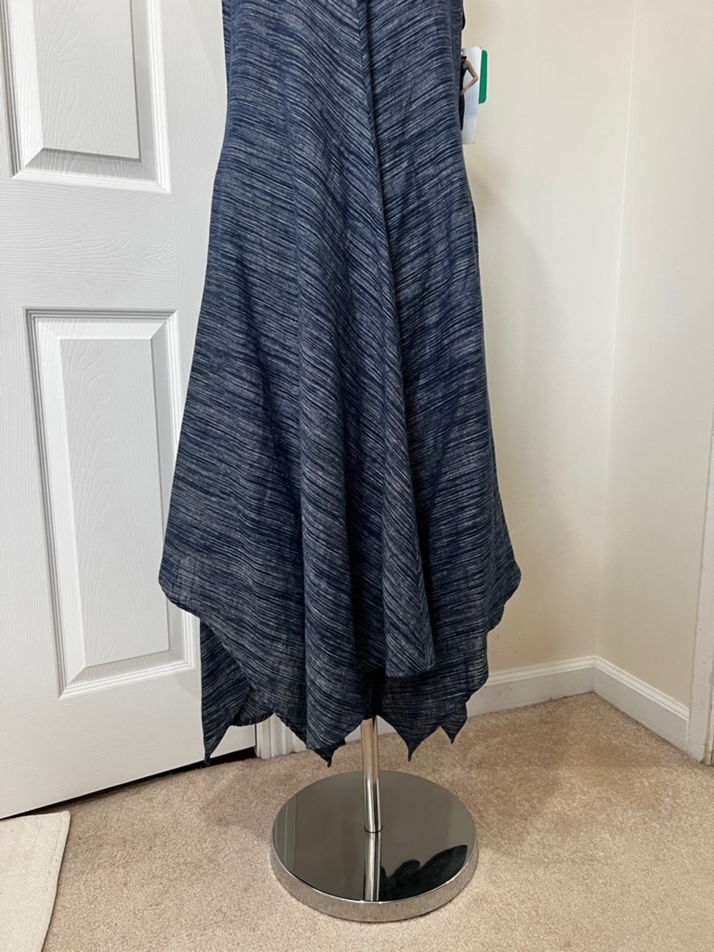 Linen Blend Hanky Hem Blue Heathered Sleeveless Midi Dress Size XL - Picture 11 of 14